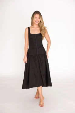 Clearance Worth Collective Violet Corset Style Drop Waist Midi Dress in Black