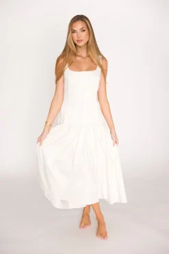 Hot Worth Collective Violet Corset Style Drop Waist Midi Dress in Off-White