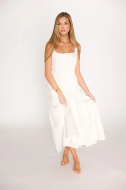 Hot Worth Collective Violet Corset Style Drop Waist Midi Dress in Off-White