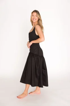 Clearance Worth Collective Violet Corset Style Drop Waist Midi Dress in Black