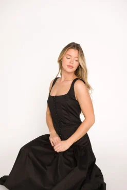 Clearance Worth Collective Violet Corset Style Drop Waist Midi Dress in Black