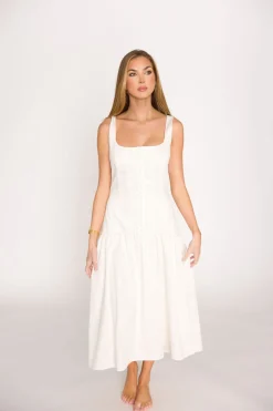 Hot Worth Collective Violet Corset Style Drop Waist Midi Dress in Off-White