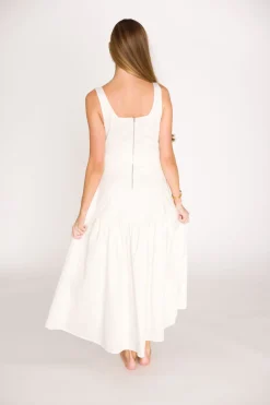 Hot Worth Collective Violet Corset Style Drop Waist Midi Dress in Off-White