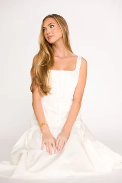 Hot Worth Collective Violet Corset Style Drop Waist Midi Dress in Off-White