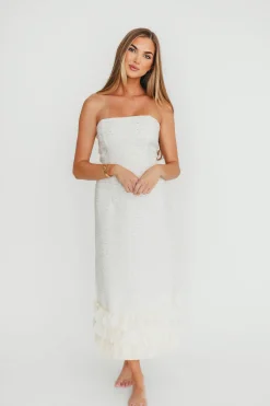 Fashion Worth Collective Whitney Tweed Strapless Maxi Dress in Off-White