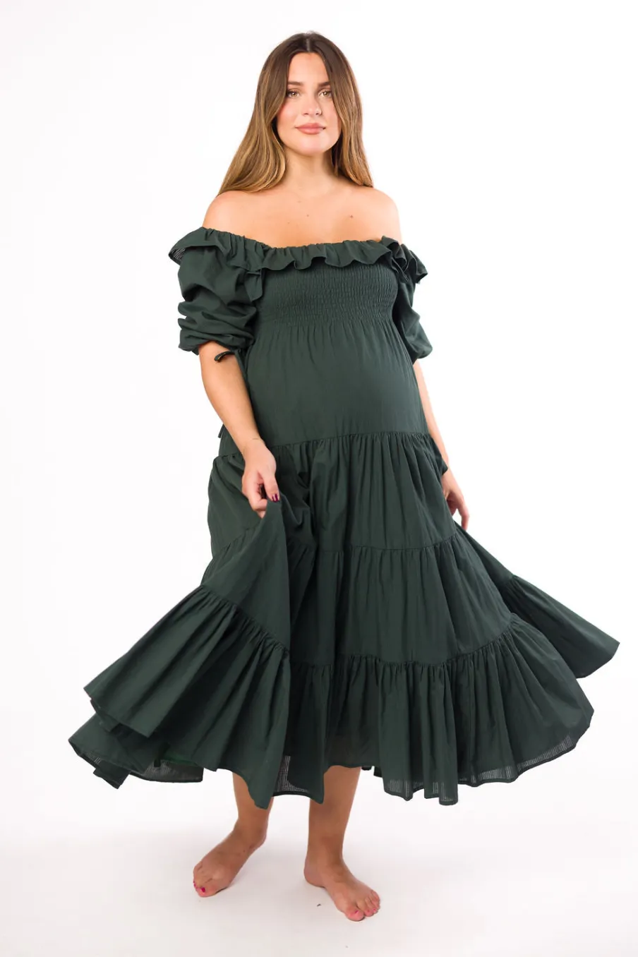 Discount Worth Collective Willow Maxi Dress in Emerald Green - Bump Friendly
