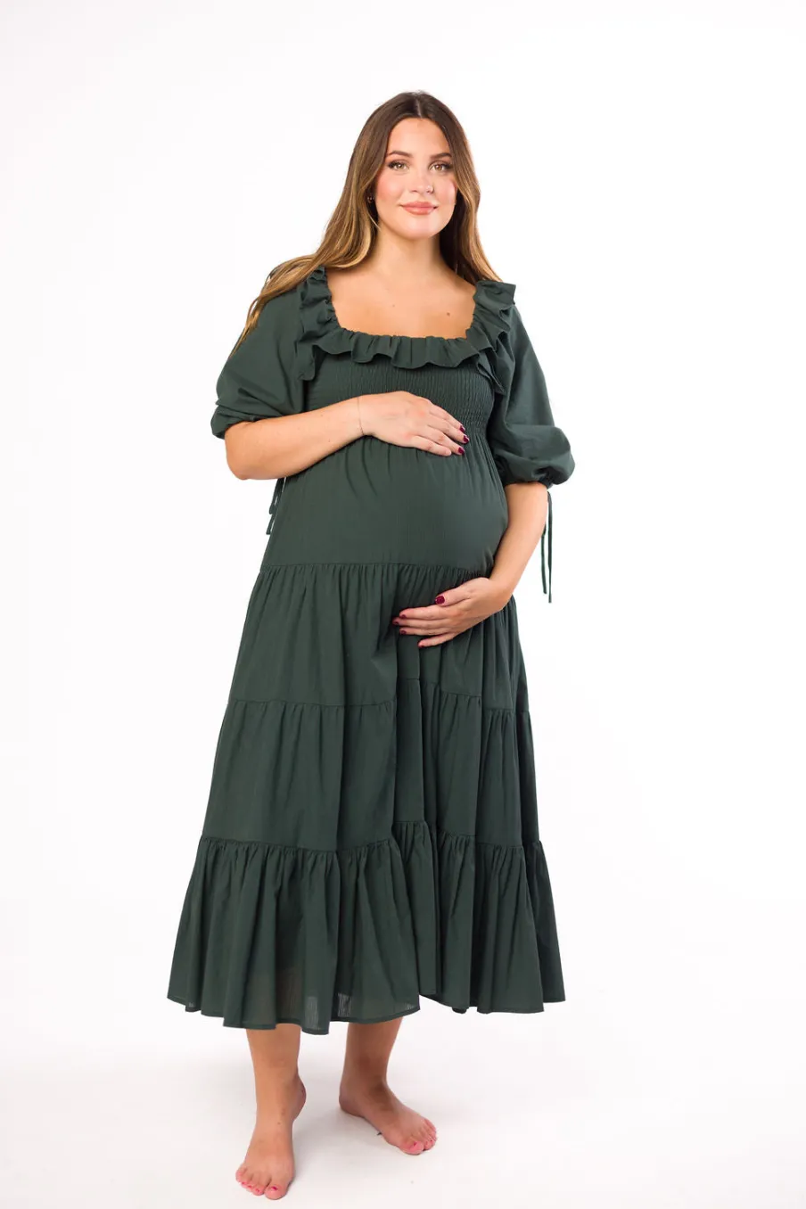 Discount Worth Collective Willow Maxi Dress in Emerald Green - Bump Friendly