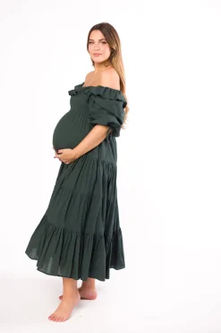 Discount Worth Collective Willow Maxi Dress in Emerald Green - Bump Friendly
