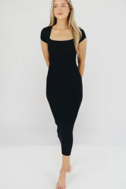 Fashion Worth Collective Wren Ribbed Knit Maxi Dress with Square Neckline in Black (XS-XL) - Wo