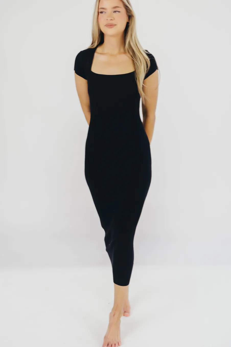 Fashion Worth Collective Wren Ribbed Knit Maxi Dress with Square Neckline in Black (XS-XL) - Wo