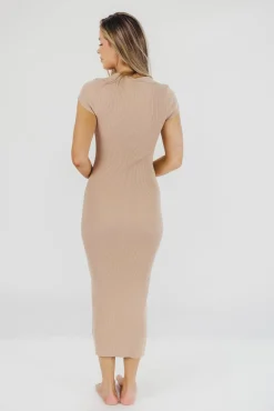 Clearance Worth Collective Wren Ribbed Knit Maxi Dress with Square Neckline in Dusty Blush (XS-XL