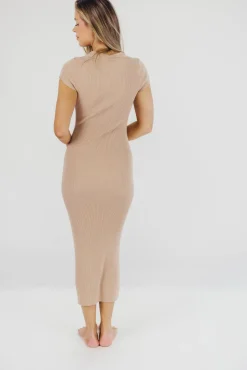 Clearance Worth Collective Wren Ribbed Knit Maxi Dress with Square Neckline in Dusty Blush (XS-XL