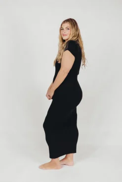 Fashion Worth Collective Wren Ribbed Knit Maxi Dress with Square Neckline in Black (XS-XL) - Wo
