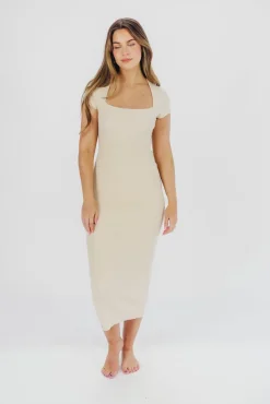 Sale Worth Collective Wren Ribbed Knit Maxi Dress with Square Neckline in Cream (XS-XL) - Wo