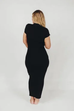 Fashion Worth Collective Wren Ribbed Knit Maxi Dress with Square Neckline in Black (XS-XL) - Wo