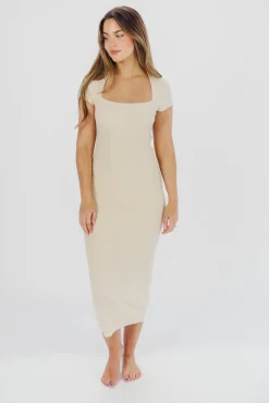 Sale Worth Collective Wren Ribbed Knit Maxi Dress with Square Neckline in Cream (XS-XL) - Wo