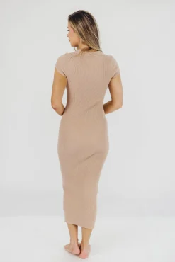 Clearance Worth Collective Wren Ribbed Knit Maxi Dress with Square Neckline in Dusty Blush (XS-XL