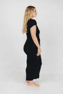 Fashion Worth Collective Wren Ribbed Knit Maxi Dress with Square Neckline in Black (XS-XL) - Wo
