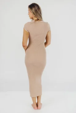 Clearance Worth Collective Wren Ribbed Knit Maxi Dress with Square Neckline in Dusty Blush (XS-XL