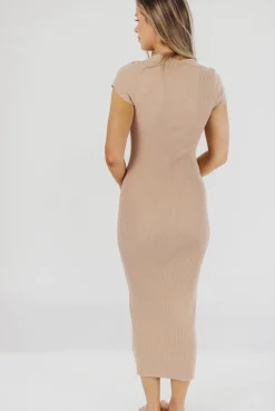Clearance Worth Collective Wren Ribbed Knit Maxi Dress with Square Neckline in Dusty Blush (XS-XL
