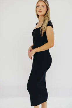 Fashion Worth Collective Wren Ribbed Knit Maxi Dress with Square Neckline in Black (XS-XL) - Wo