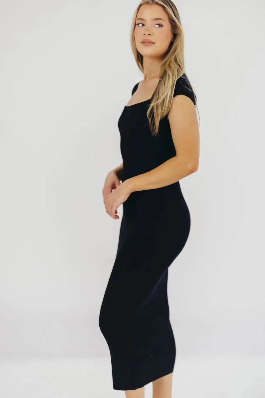 Fashion Worth Collective Wren Ribbed Knit Maxi Dress with Square Neckline in Black (XS-XL) - Wo
