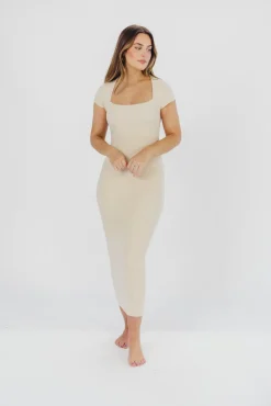 Sale Worth Collective Wren Ribbed Knit Maxi Dress with Square Neckline in Cream (XS-XL) - Wo