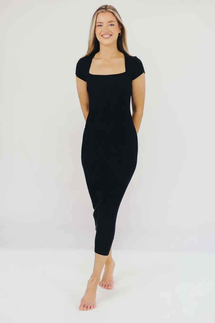 Fashion Worth Collective Wren Ribbed Knit Maxi Dress with Square Neckline in Black (XS-XL) - Wo