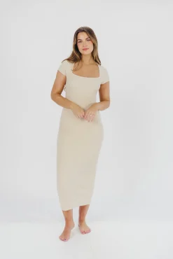 Sale Worth Collective Wren Ribbed Knit Maxi Dress with Square Neckline in Cream (XS-XL) - Wo