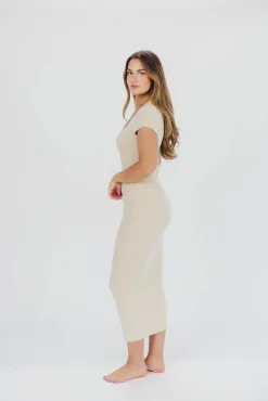 Sale Worth Collective Wren Ribbed Knit Maxi Dress with Square Neckline in Cream (XS-XL) - Wo