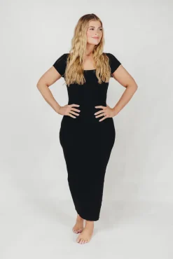 Fashion Worth Collective Wren Ribbed Knit Maxi Dress with Square Neckline in Black (XS-XL) - Wo