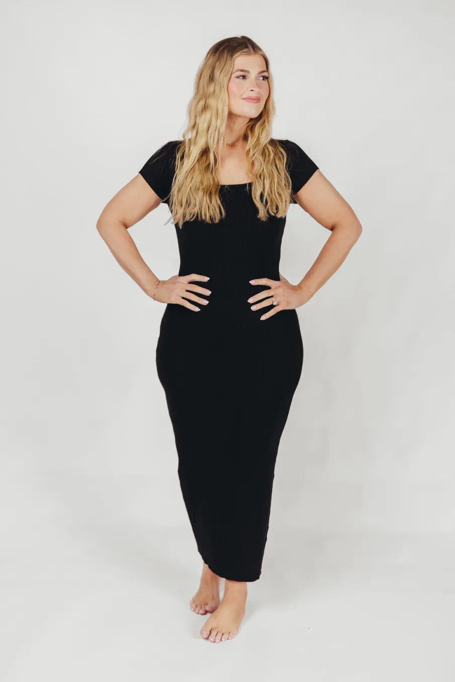 Fashion Worth Collective Wren Ribbed Knit Maxi Dress with Square Neckline in Black (XS-XL) - Wo