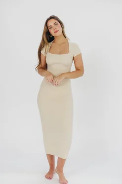 Sale Worth Collective Wren Ribbed Knit Maxi Dress with Square Neckline in Cream (XS-XL) - Wo