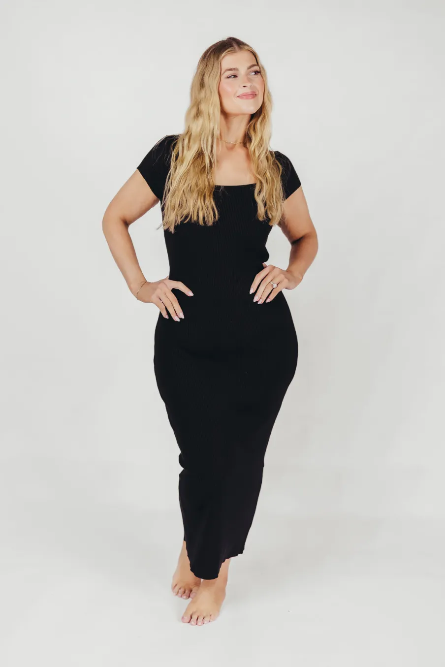 Fashion Worth Collective Wren Ribbed Knit Maxi Dress with Square Neckline in Black (XS-XL) - Wo