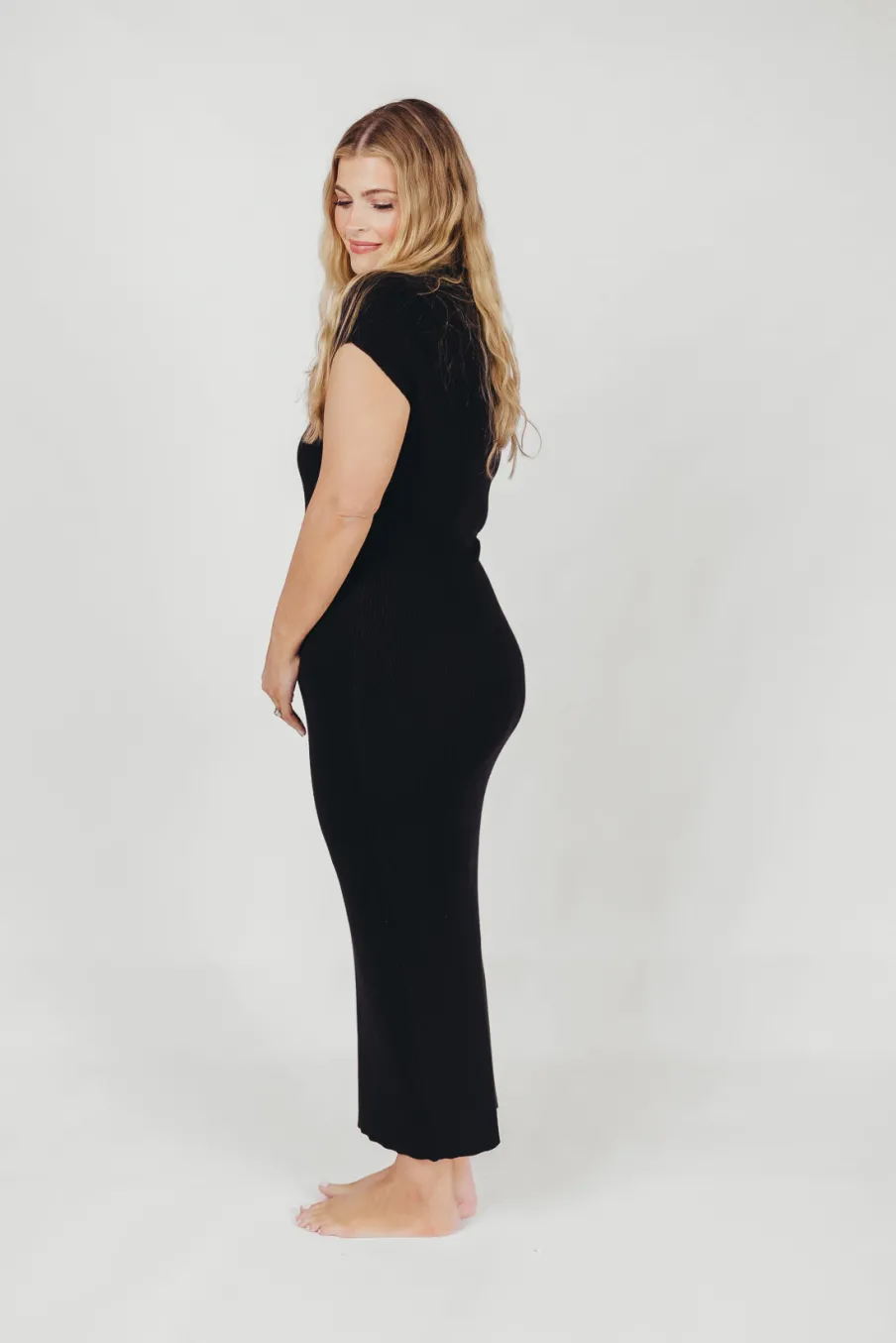 Fashion Worth Collective Wren Ribbed Knit Maxi Dress with Square Neckline in Black (XS-XL) - Wo