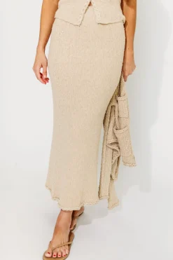 New Worth Collective Yara Braided-Trim Sweater Midi Skirt in Beige