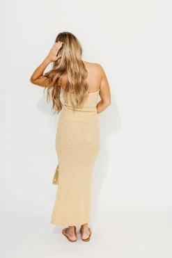 New Worth Collective Yara Braided-Trim Sweater Midi Skirt in Beige