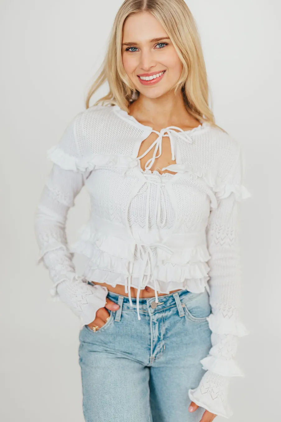 Online Worth Collective Zayne Cardigan and Strapless Tube Top And Sweater Set in Off-White