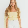 Online Worth Collective Zayne Cardigan and Strapless Tube Top and Sweater Set in Yellow