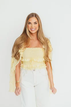 Online Worth Collective Zayne Cardigan and Strapless Tube Top and Sweater Set in Yellow