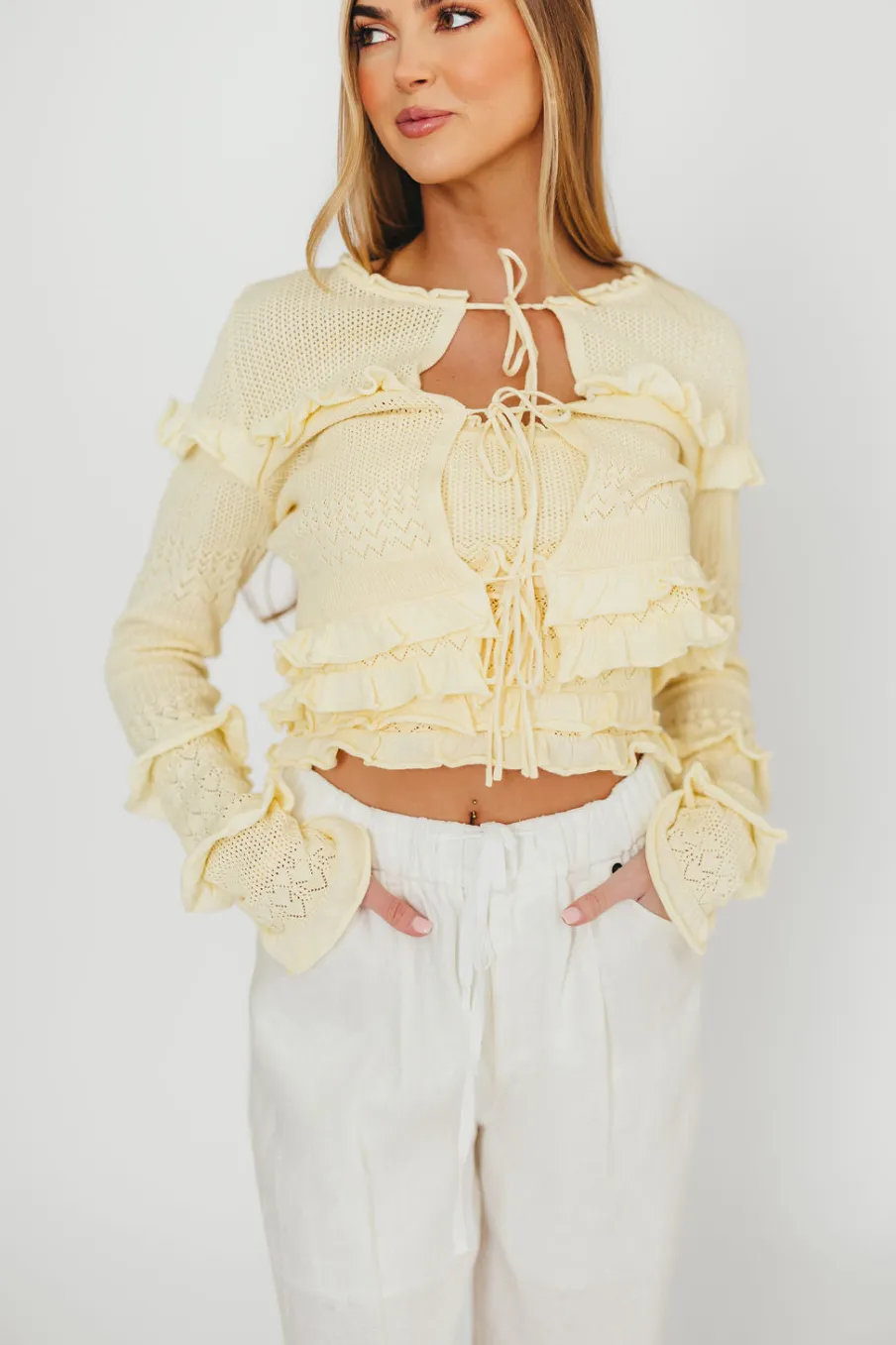 Online Worth Collective Zayne Cardigan and Strapless Tube Top and Sweater Set in Yellow