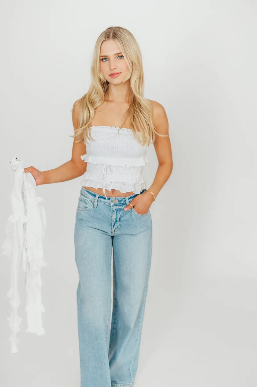 Online Worth Collective Zayne Cardigan and Strapless Tube Top And Sweater Set in Off-White