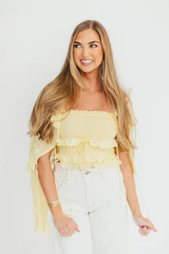 Online Worth Collective Zayne Cardigan and Strapless Tube Top and Sweater Set in Yellow