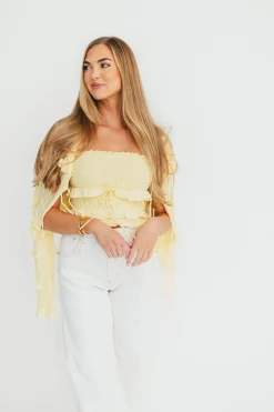 Online Worth Collective Zayne Cardigan and Strapless Tube Top and Sweater Set in Yellow