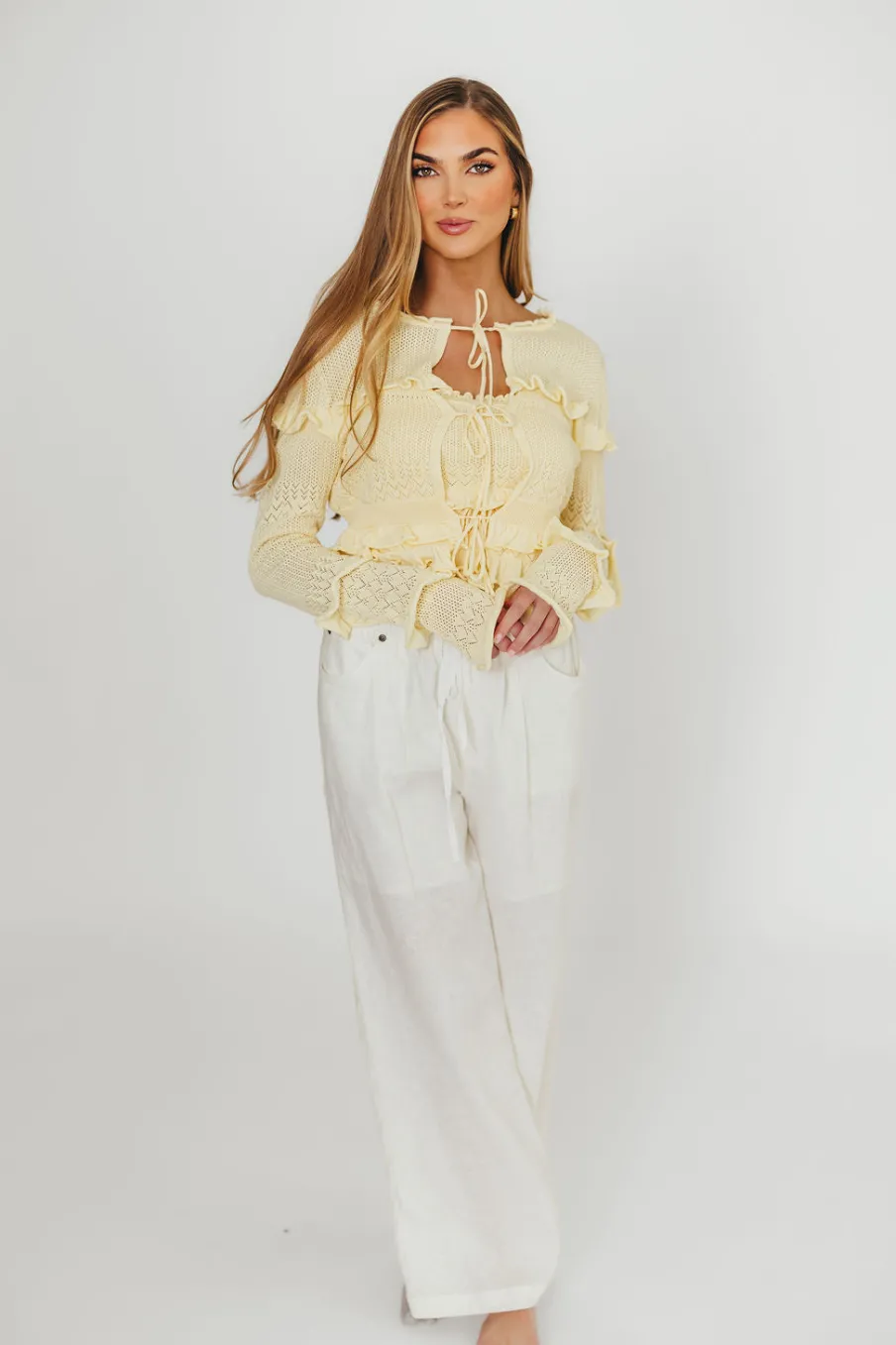 Online Worth Collective Zayne Cardigan and Strapless Tube Top and Sweater Set in Yellow