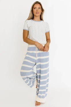 Hot Worth Collective Zelie Relaxed Sweater Set in Blue/Ivory
