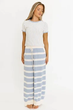 Hot Worth Collective Zelie Relaxed Sweater Set in Blue/Ivory