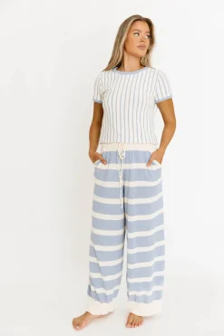 Hot Worth Collective Zelie Relaxed Sweater Set in Blue/Ivory