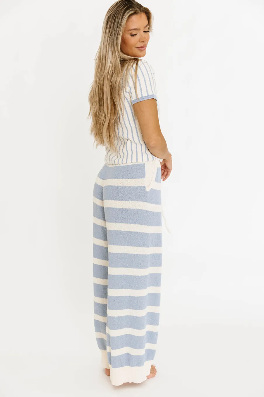 Hot Worth Collective Zelie Relaxed Sweater Set in Blue/Ivory