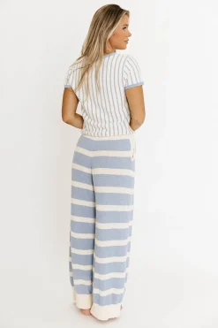 Hot Worth Collective Zelie Relaxed Sweater Set in Blue/Ivory